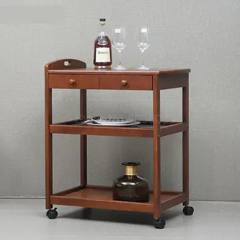 

Rubber solid wood multi-mobile function tea dining car multi-layer wine cart kitchen trolley home hotel restaurant cart