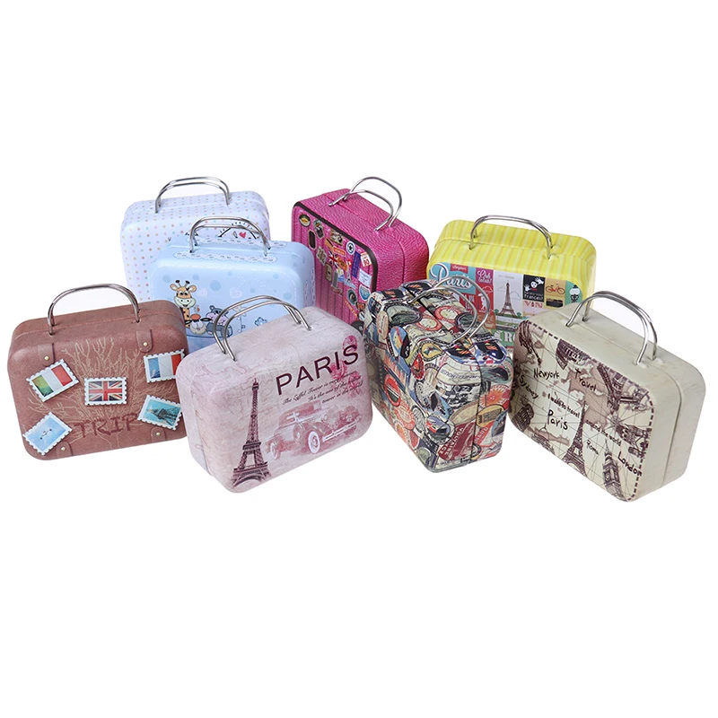 1pcs Dollhouse Mini Metal Suitcase Fashion Miniature Toys Trunk Decor Lovely Small Clutch Jewellery Box Doll Handbag