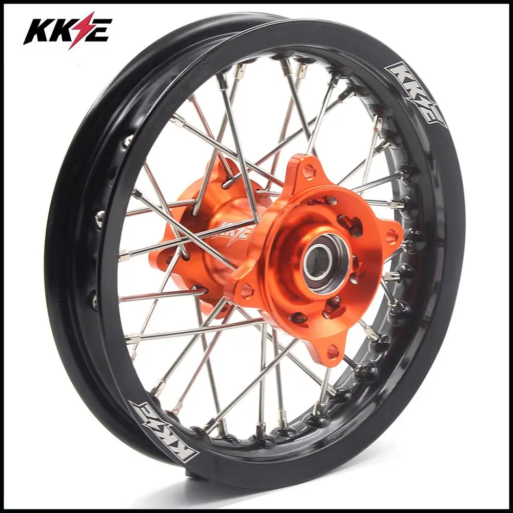 KKE 12& 10 комплектные Детские спицевые колеса диски набор для KTM50 SX- оранжевые колеса Ступицы