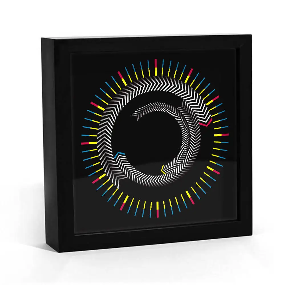 Billige Neuheit Holz Zeit Rahmen Quadratischen Tisch Uhr Rotierenden Platte Pfeile Bunte Wanduhr Moderne Design Desktop Grafik Kunst Uhr