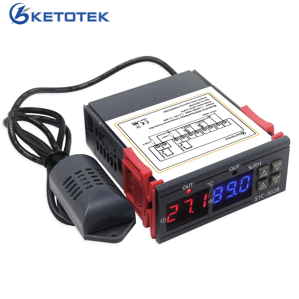 Digital Thermostat Hygrostat Temperature Humidity Controller AC 110V-220V DC12V Regulator Heating Cooling Control STC-3028