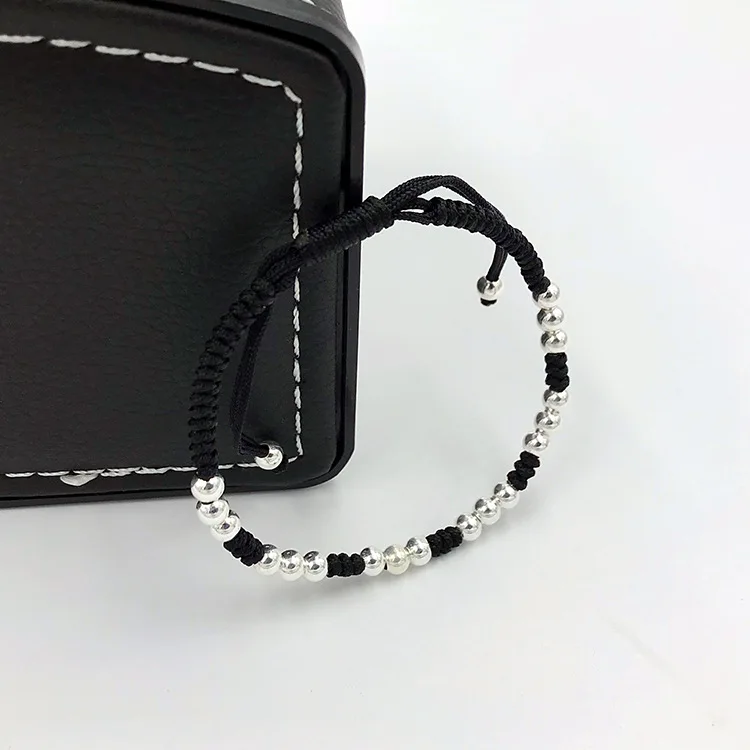 La Monada 14-22 Silver Bead Black Thread For Hand 999 Sterling Silver Bracelet Thread String Rope Bracelets For Women Silver 925