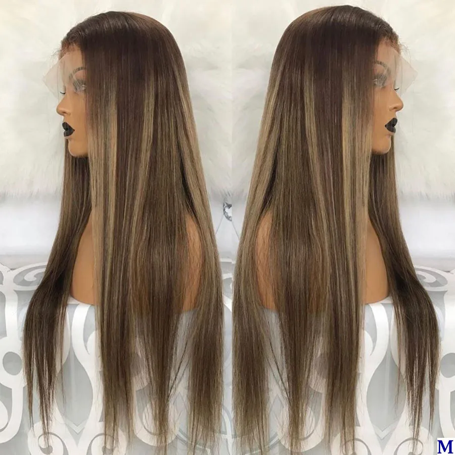 

Pre Plucked Highlight Brown 13X6 Lace Front Human Hair Wigs with Bleached Knots Peruvian 180Density Silk Base Lace Front Wigs