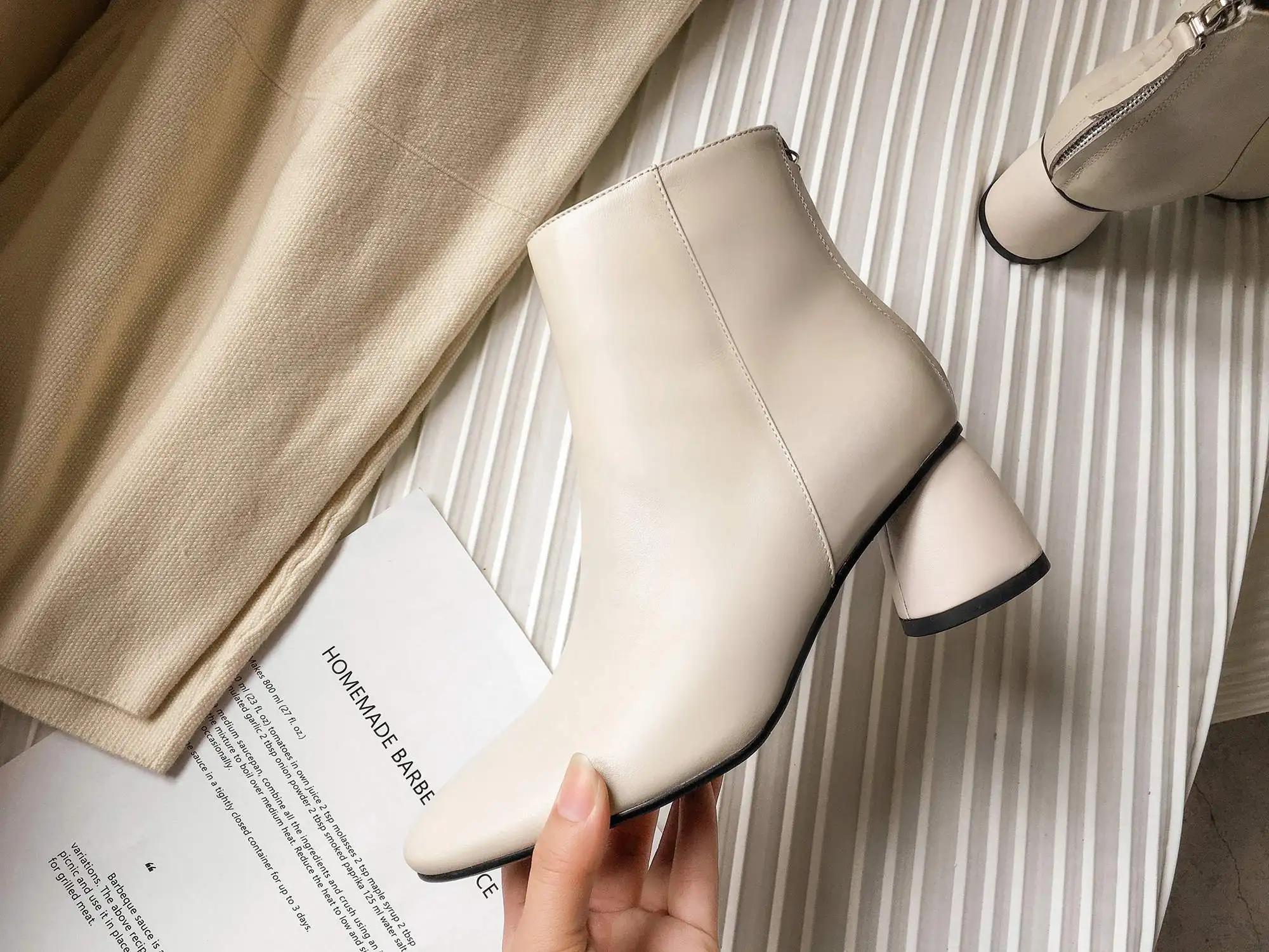 handmade round toe genuine leather high heels zipper women ankle boots elegant dress solid fashion boots warm winter shoes L19
