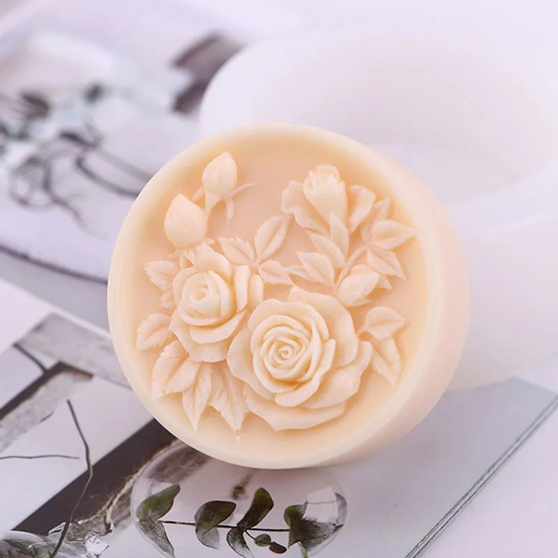 Round Shape Handmade Soap Silicone Mold Peony Rose Flowers Soap Making Molds