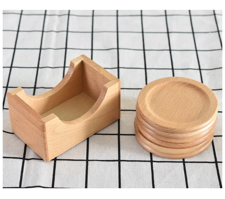  10sets Wooden Cup Pad Set 6pcs Round Coasters Anti Scalding Heat Insulation Cup Mat Table Mat WB137