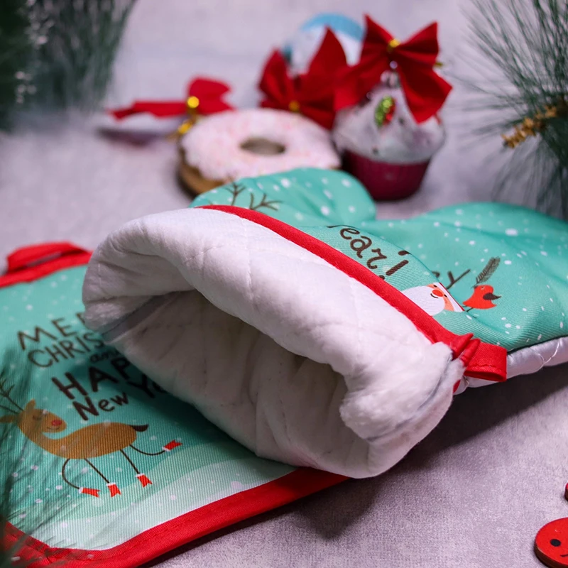 2Pcs Christmas Gloves Oven Mitts Merry Christmas Decorations for Home Ornaments Xmas Navidad Noel New Year Gifts