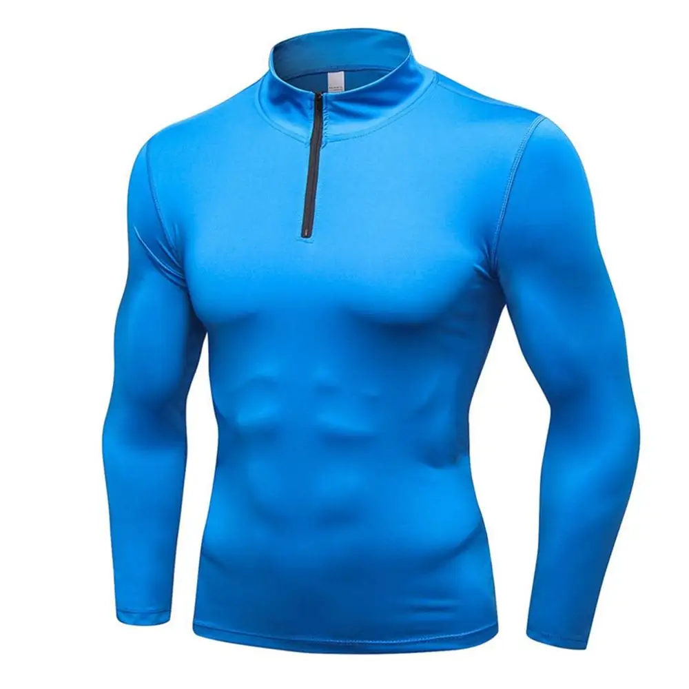 Мужской компрессионный Топ, Быстросохнущий свитер, теплая зимняя Экипировка, флисовая компрессионная Термоодежда с длинным рукавом, футболки под Топ - Цвет: blue