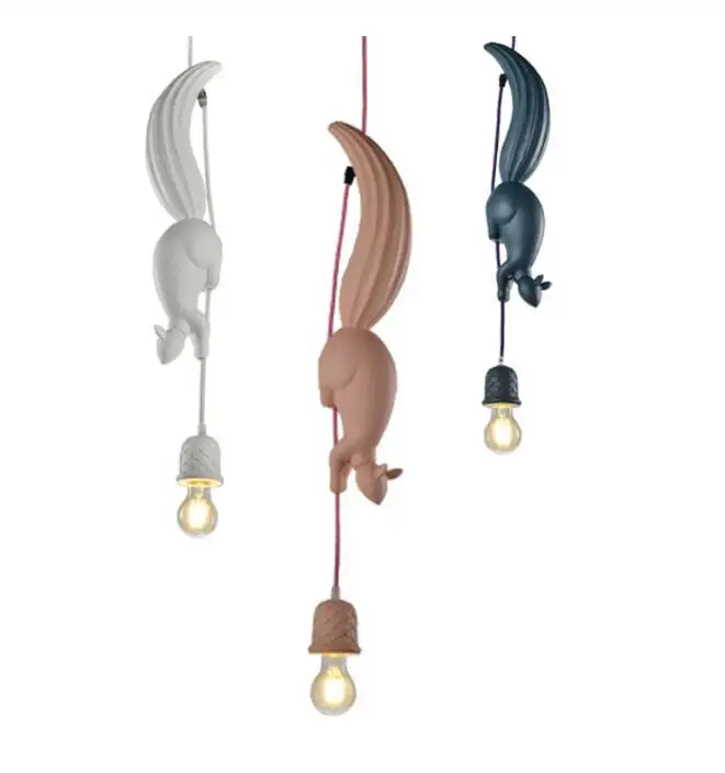Нордическая Смола Белка Led подвесные светильники Современная промышленная Подвесная лампа в форме животного для детской комнаты кухни Лофт декоративные светильники