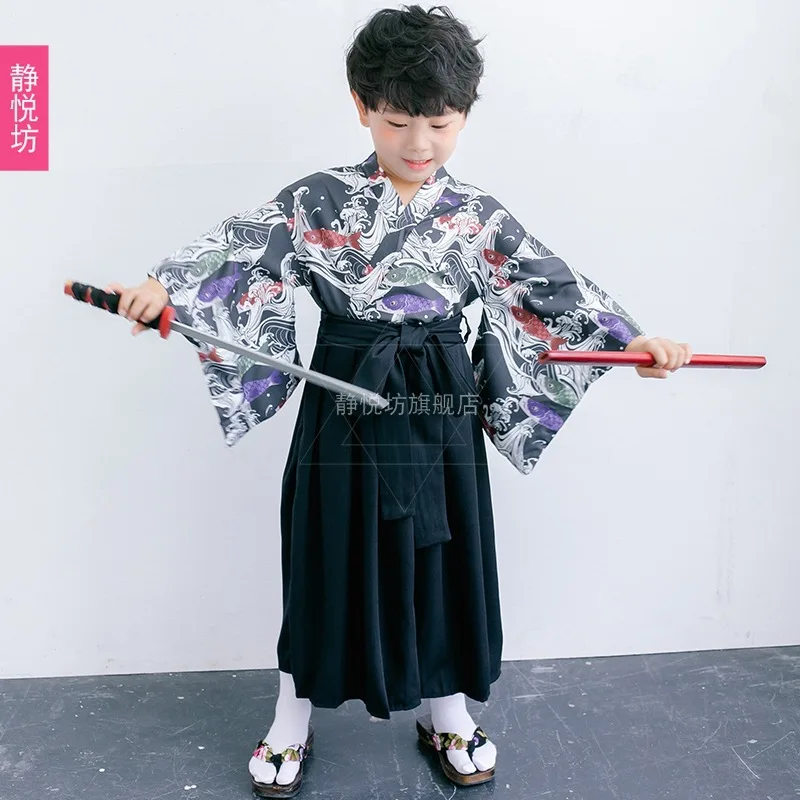 

Halloween Japanese Samurai Child Vibration Sleeve Kimono Kids Clothing Yukata Photo Coat Boys Traditional Dress Cos Clothing