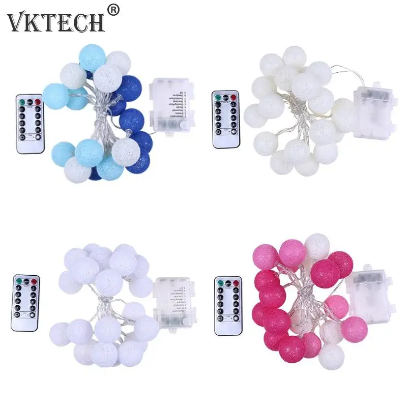 20LED Cotton Balls String Lights Garland Fairy Lamp with Remote Control Christmas Tree Wedding Home Decoration Battery Powered