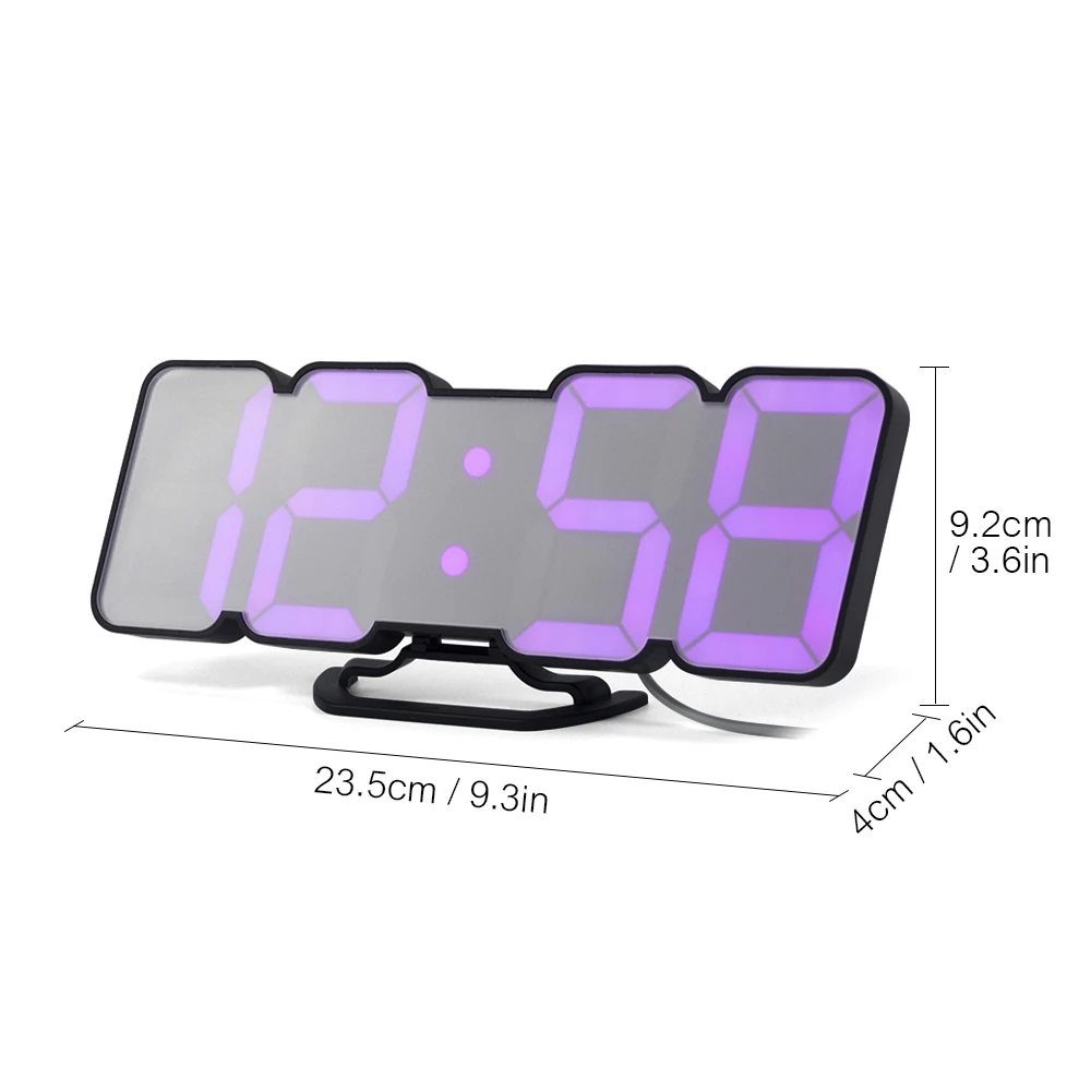 3D Wireless Remote Digital RGB LED Alarm Clock USB Powered Time/Temperature/Date Display 115-Color Changing