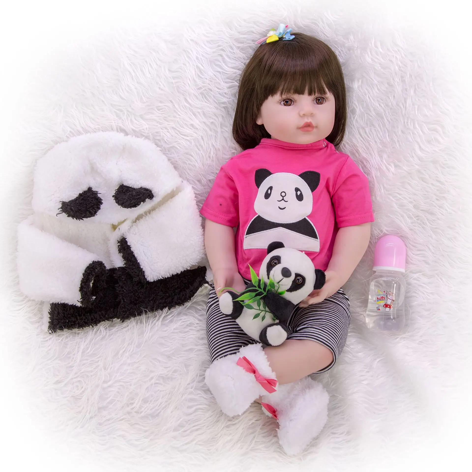 60 см, милая панда, кукла для маленькой девочки, bebe reborn, для малышей, мягкий силиконовый винил, reborn baby Bonecas menina, Детские Подарочные игрушки