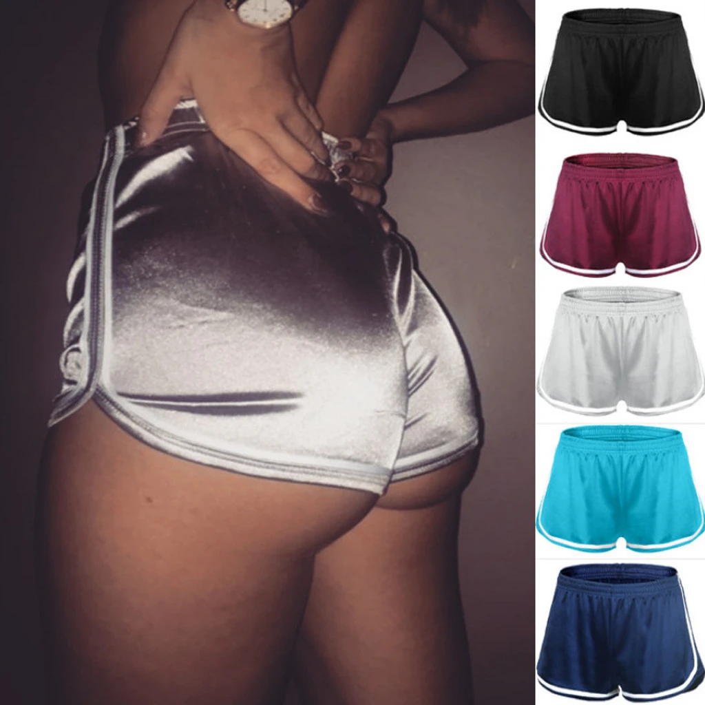 Pantalones cortos lisos de satén para mujer, Shorts ajustados de seda para playa, informales, negros, 2020|Pantalones cortos| AliExpress