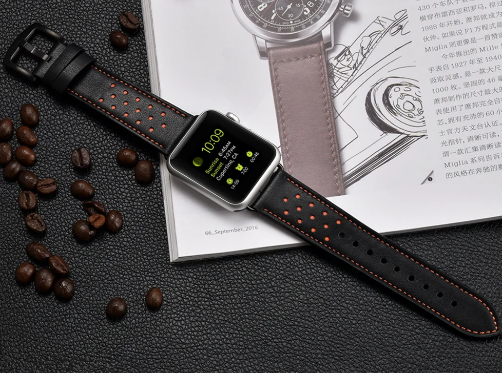 Ремешок для apple watch band apple watch 4 5 3 2 1 44 мм 40 мм iWatch Band 42 мм 38 мм первый слой кожаный браслет аксессуары 44 мм