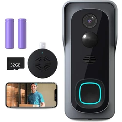 Wifi câmera de vídeo campainha, 1080p hd sem fio campainha da porta de segurança em casa com 32gb pré instalado, câmera ip campainha