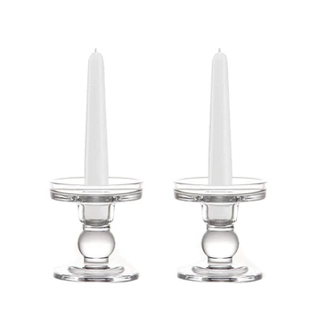 

Botique-Clear Glass Pillar Candle Holder, Dual Use Taper Candle Stand for Pillar or Taper Candlesticks (2 Pack)
