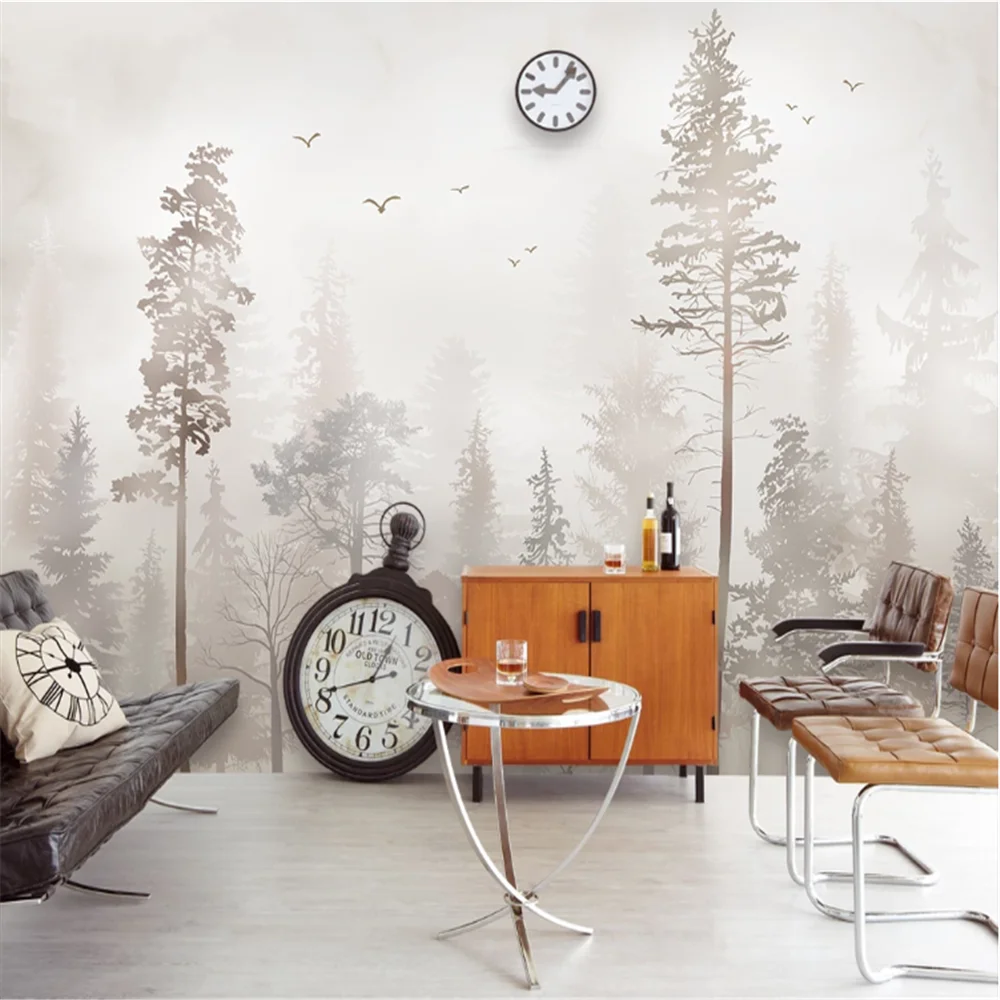 

Milofi custom Nordic hand-painted mural abstract artistic conception woods wallpaper living room background wallpaper restaurant