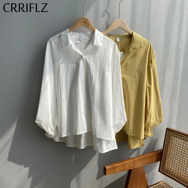 

2020 New Spring Loose Puff Sleeve Blouse Women Casual Irregular Solid Shirt Top CRRIFLZ