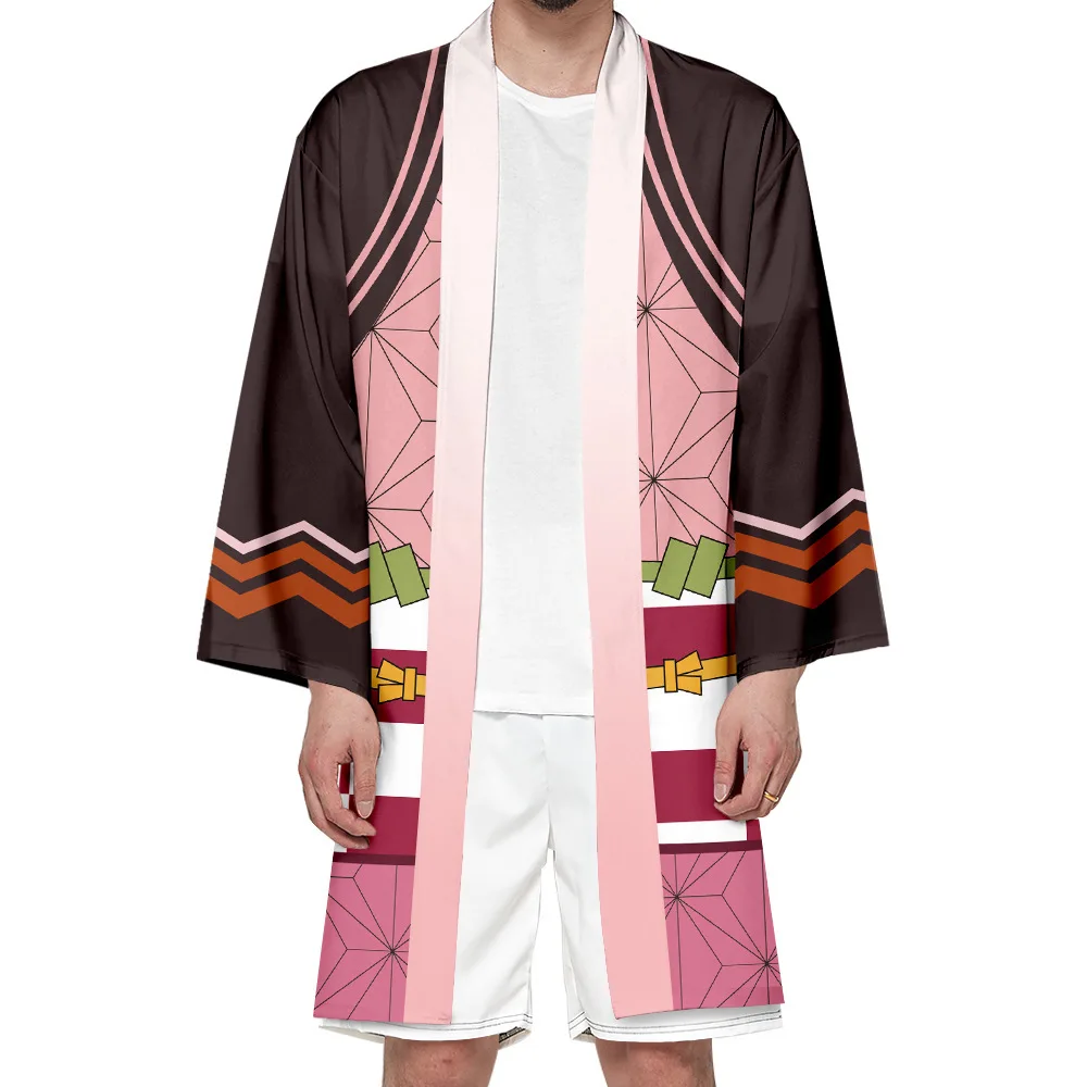 Long Kimono Cosplay Demon Slayer Japanese Anime Long-Sleeve Shirt Coat Men Casual Streetwear Solid Oversized 2021 Summer Costume