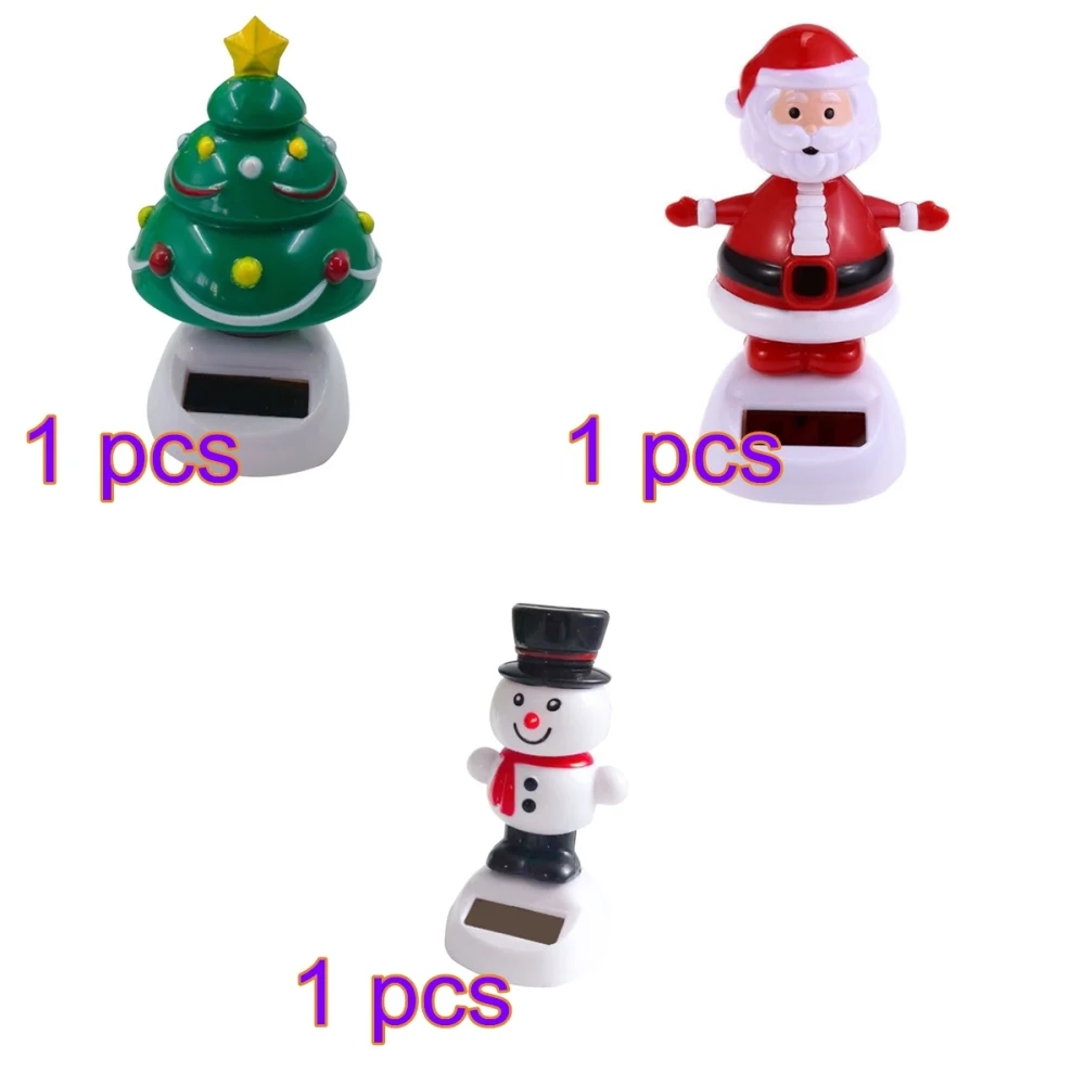 Car Interior Solar Powered Automatically Swing Auto Christmas Santa Tree Snowman Ornaments Gift Xmas Car Decoration Doll - Название цвета: 3 pcs