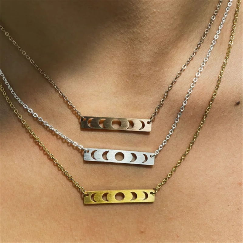 Moon Eclipse Bar Necklace in Rose Gold 