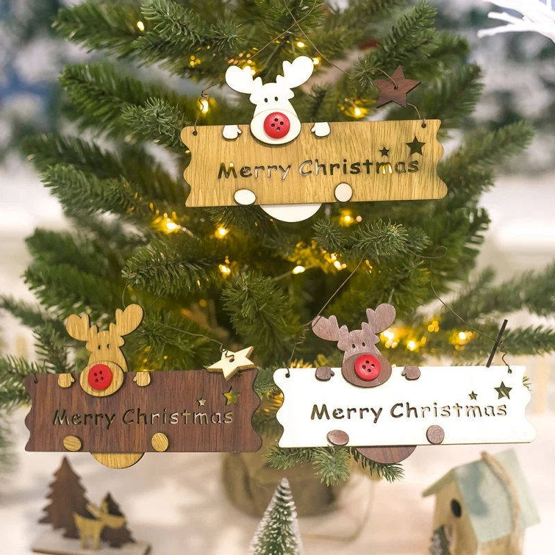 

Cartoon Reindeer Wooden Hollow Merry Christmas Sign With Hanging String For Xmas Tree Home Door Window Decor