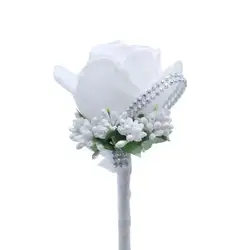 Женский свадебный Искусственный цветок розы Брошь букет блестящие стразы лента для выпускного вечера бутоньерка с булавкой шнур
