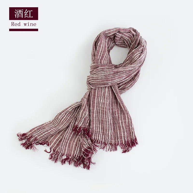 Cotton Linen Men Scarf Japanese Style Winter Blue Navy Black Striped Tassel Scarf Men Fashion Ethnic Style Male Accessories