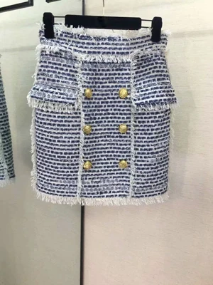 Just skirt 8.13 women's new style vintage double-breasted fashion plaid jacket+Double breasted Plaid skirt - Цвет: Just skirt