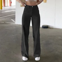 High Waist Straight Pants Women Casual Trousers Wide Leg Pants Solid Loose Trousers Women Stretch Jeans Pantalones Mujer 2021