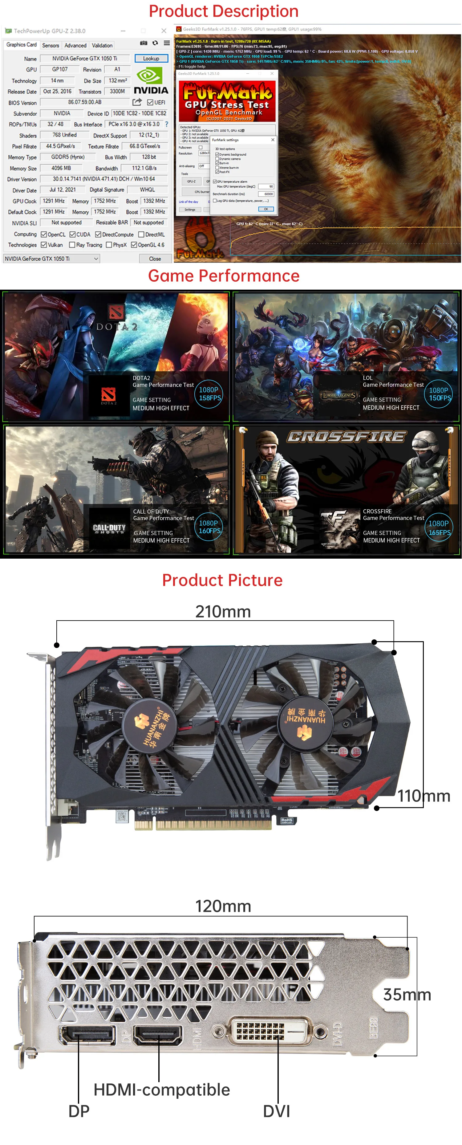 HUANANZHI GTX 1060 1050TI 960 760 650 2G 4G 6G Graphics Card RX 550 560 4G GDDR4 GDDR5 VGA HDMI-Compatibl Video Cards