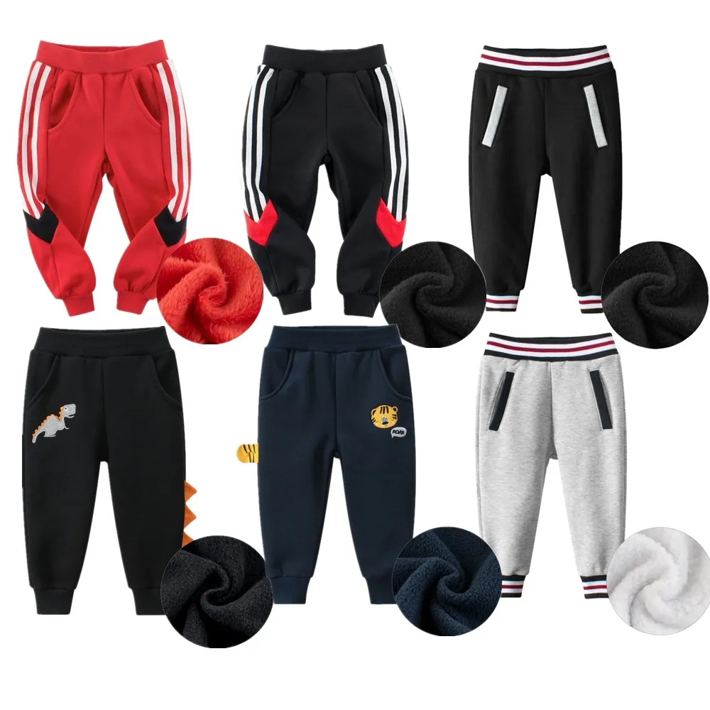 Spring Pure Cotton Children Cartoon Fleece Thickening Trousers Kids Boys Girls Winter Sport Long Pants