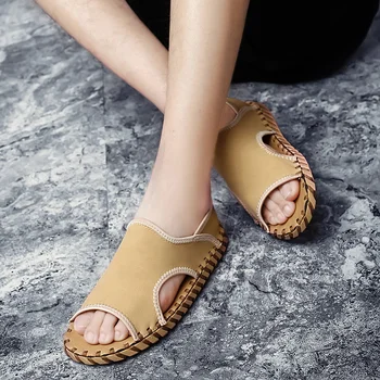 

Sandals Men Shoes breathable Gladiator Mens Sandals Fashion Men Shoes handmade Summer Flip Flops Gray Black Flat Sandals men