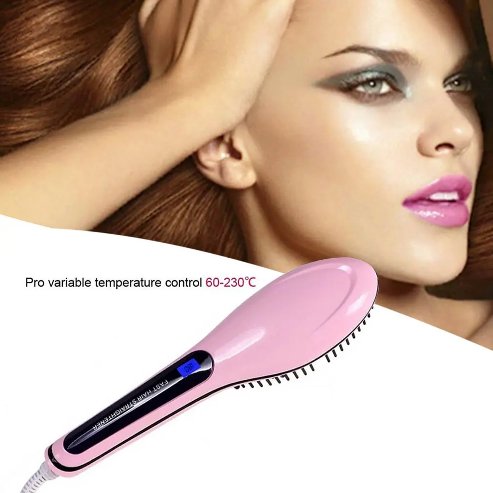 Silky And Smooth Results Professional Electric Fast Straightening Irons Magic Comb With Lcd Display Straight Hair Styling Tool