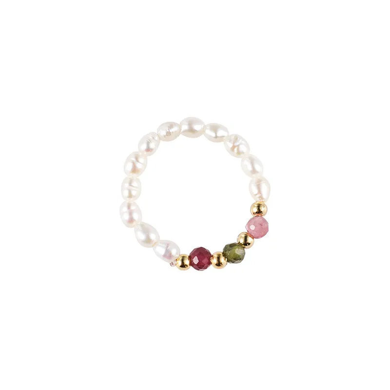 Multi Beaded Pearl Rings Natural Freshwater Pearl Geometric Rings for Women Continuous Circle Minimalist Stacked Party
