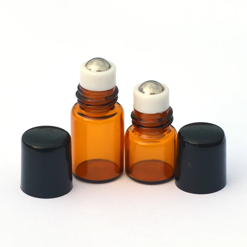 

100Pcs/Lot 1ML 2ML Glass Roll on Bottle with Stainless Steel roller Small Essential Oil Roller-on bottle