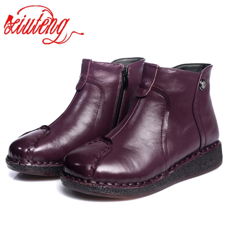 

Xiuteng Winter boots 2019 Genuine leather soft bottom snow boots women flat winter shoes mother ankle boots flat shoes plus size