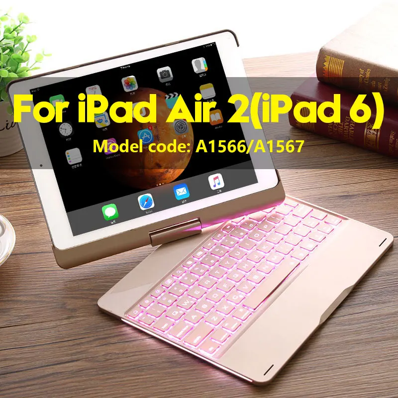 Smart Keyboard чехол для iPad Air 1 Air 2 9,7 дюймов с 7 цветов светодиодной подсветкой Беспроводной Bluetooth клавиатура чехол для 9," iPad 5 6 - Цвет: 2018 7 Color gold