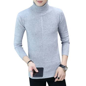 

Spring Warm Turtleneck Sweater Men Fashion Solid Knitted Mens Sweaters 2019 Casual Male Double Collar Slim Pullover