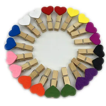 

20PCS/Lot Mini Loving Heart Shape Wood Clips Handicrafts Photos Papers Clothes Pegs Romantic Home Bachelorette Party Decoration