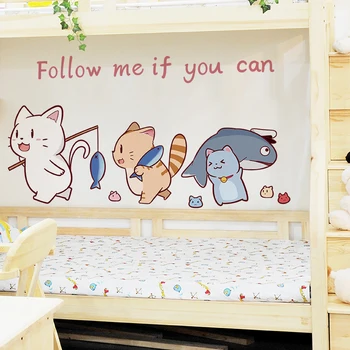

[SHIJUEHEZI] Cats Catch Fish Wall Stickers DIY Cartoon Animal Mural Decals for Kids Room Baby Bedroom House Decoration