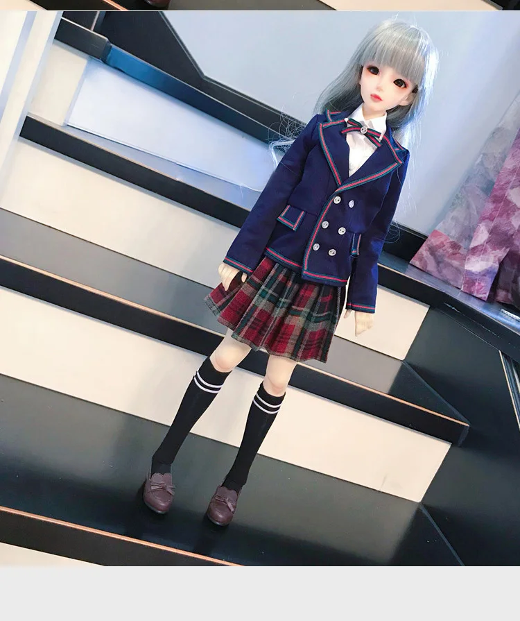 Белый BJD Кукла одежда подходит для 1/3 1/4 Размер День рождения школа Европейская школьная форма синий костюм куртка костюм куклы аксессуары - Цвет: Белый