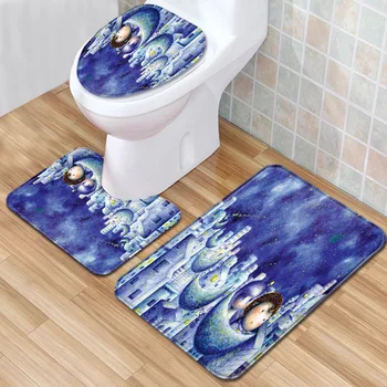 

Cartoon 3pcs Bath Mat Set Anti Slip Batroom Shower Rug Toilet Pedestal Foot Pad Flannel Soft Toilet Seat Cover