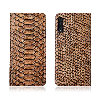 

Python pattern natural genuine leather flip cover card slot holder for Samsung Galaxy A50/Samsung Galaxy A40 phone case funda
