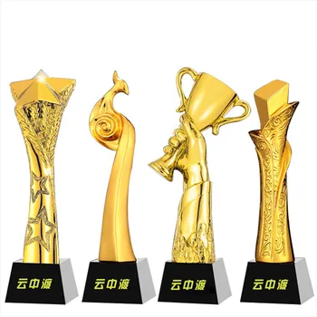 

Metal Crystal Trophies Customized Company Employees Award Sports Competition Medals Resin Trophies Custom Lettering