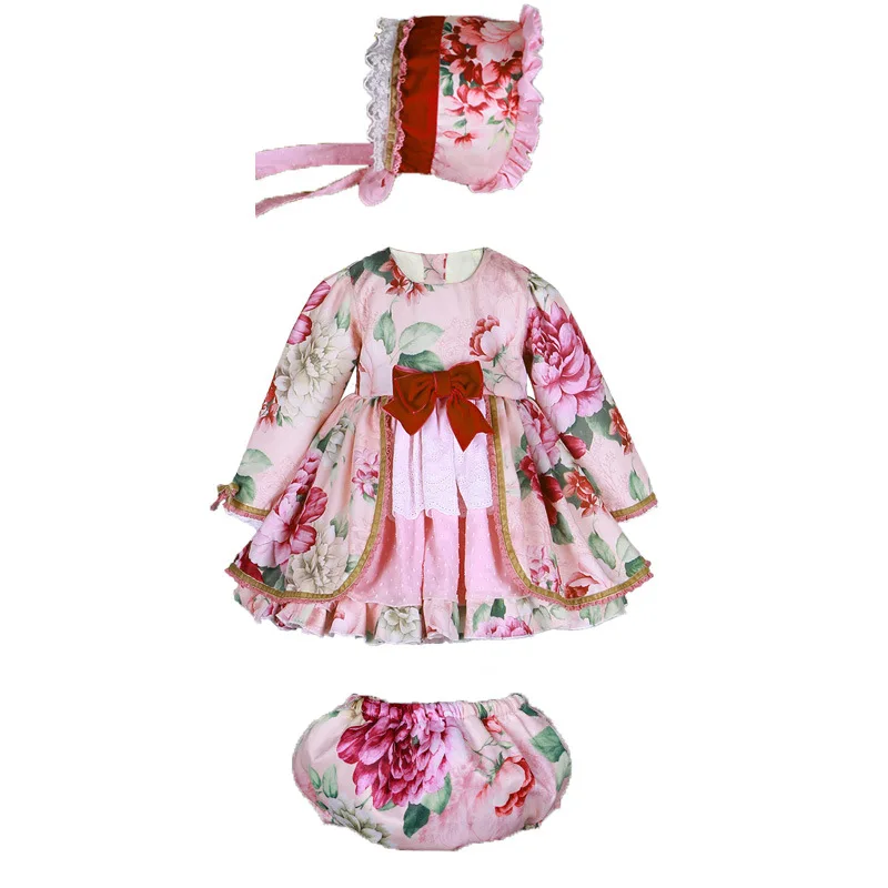 Платье принцессы в испанском стиле; костюм феи с цветочным принтом; детское платье для дня рождения для маленьких девочек; модное платье с принтом для маленьких девочек; комплект из 3 предметов - Цвет: Three-piece suit
