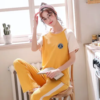 

2020 Summer women's pajamas Sets cotton short-sleeved suit can be worn outside two-piece home clothes printing sleepwear pijama