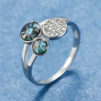 

Vintage Ladies Round Rainbow Opal Zircon Ring Fashion 925 Sterling Silver Wedding Ring Unique Promise Engagement Rings For Women