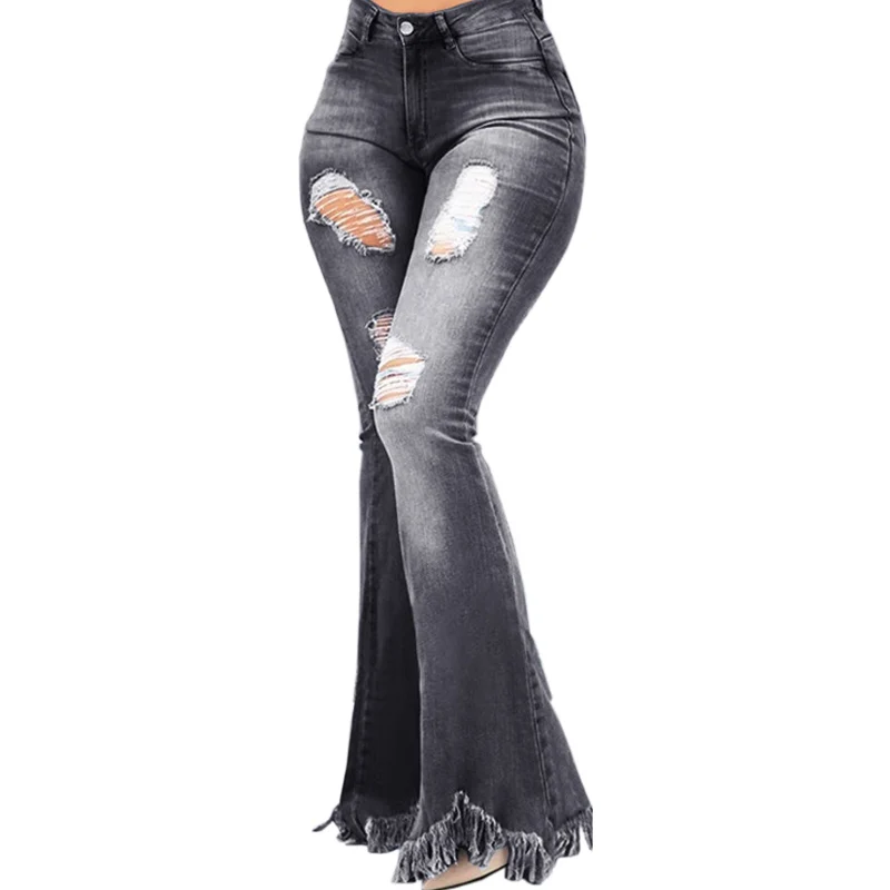 Модные женские рваные Широкие джинсовые Брюки расклешенные джинсы брюки-клёш - Цвет: W31891DG